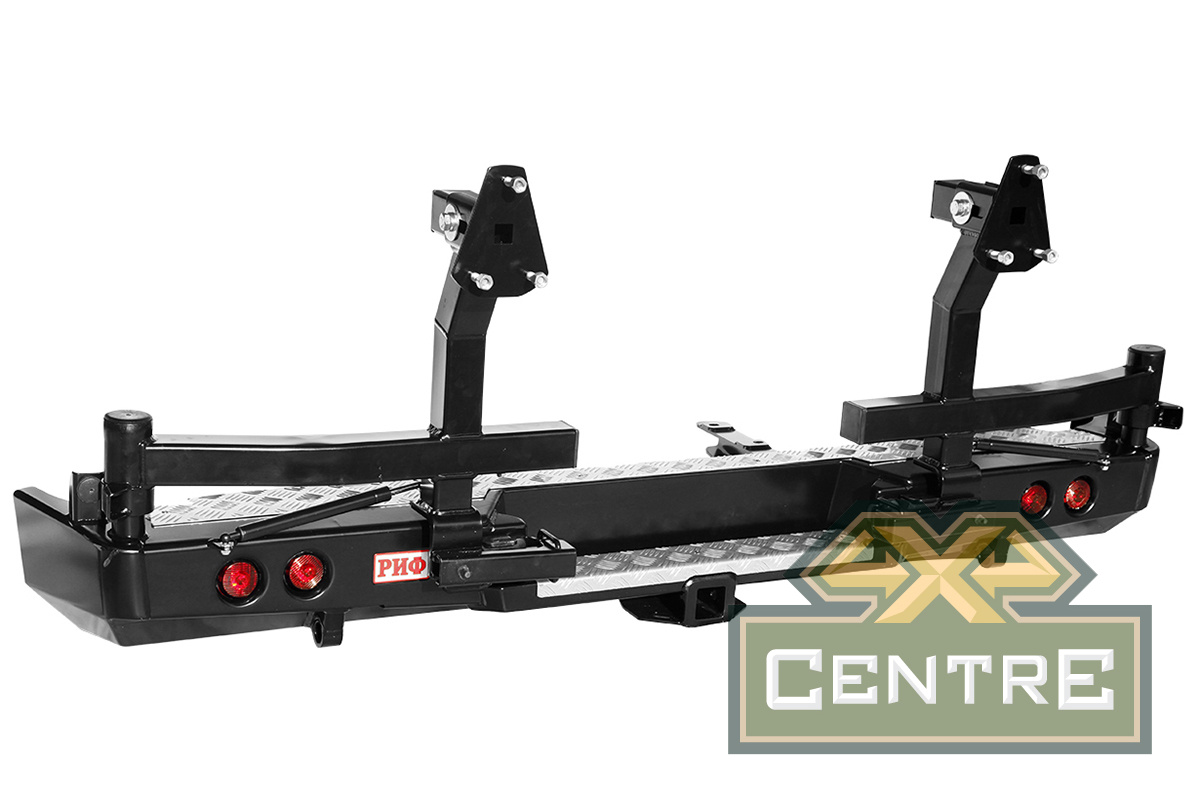 Бампер РИФ задний для ГАЗ Соболь с квадратом под фаркоп, 2-мя калитками и фонарями